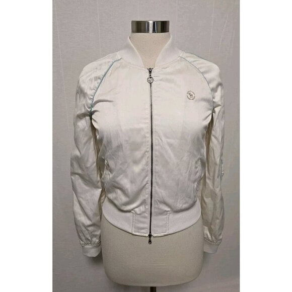 Y2K Vintage Abercrombie & Fitch Satin bomber jacket Womens size Large White - Picture 1 of 8